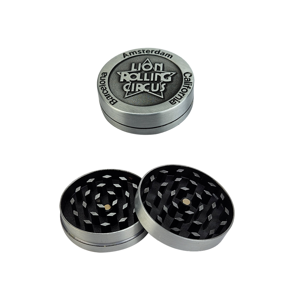 15183242567-pdhs2r69.png Dichavador De Metal Lion Rolling Circus Médio 2 Partes - Prata Velho - Imagem 1