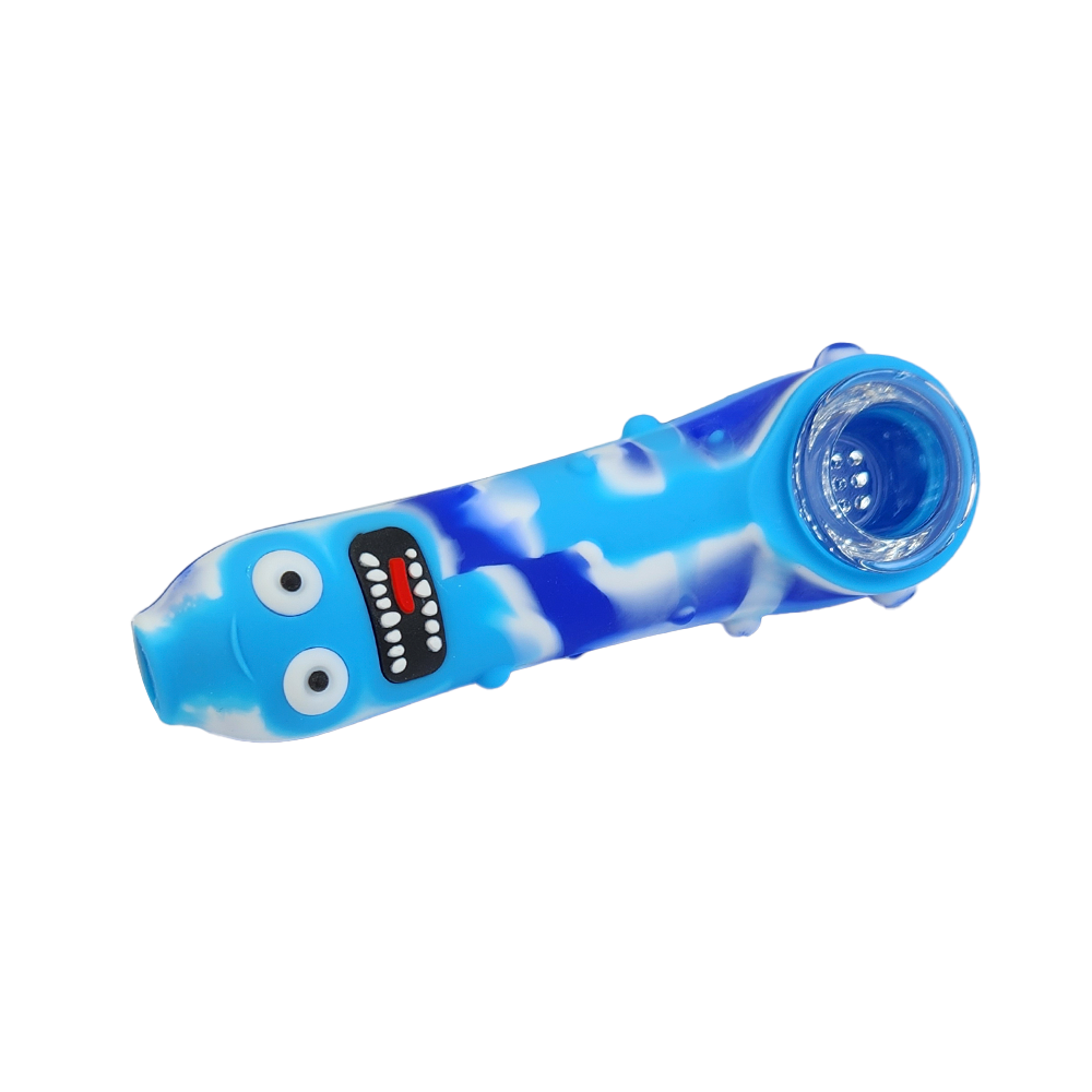 15205465192-ameba03.png Pipe De Vidro Com Silicone - Ameba Azul Claro/Azul Escuro - Imagem 1